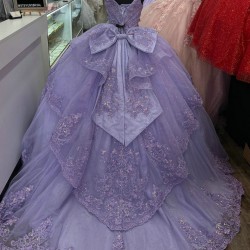 Off Shoulder Lilac Quince Dresses Sweetheart Neck 15 Dress With Bow