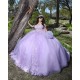 Off Shoulder Lilac Quinceanera Dress Square Collar Lace Appliques 15 Dresses