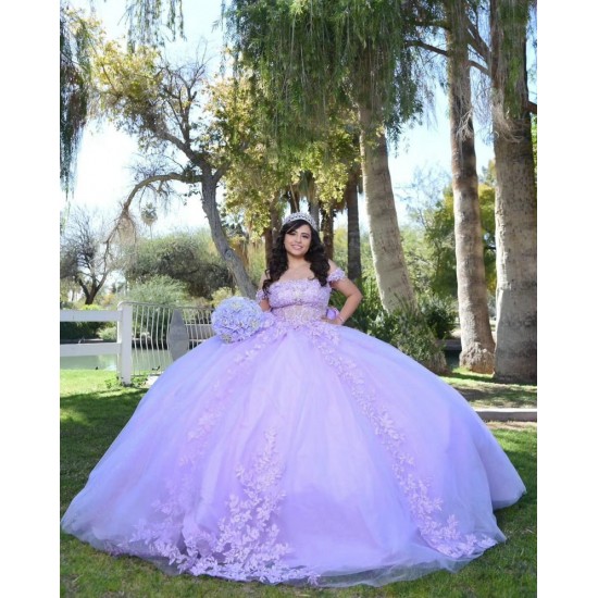 Off Shoulder Lilac Quinceanera Dress Square Collar Lace Appliques 15 Dresses