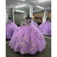 Off Shoulder Lilac Quinceanera Dress Sweetheart Neck 15 Dresses Lace Leaf Ball Gown