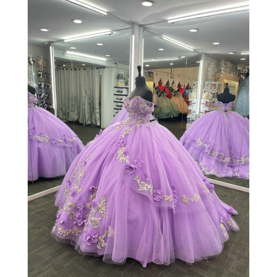 Off Shoulder Lilac Quinceanera Dress Sweetheart Neck 15 Dresses Lace Leaf Ball Gown