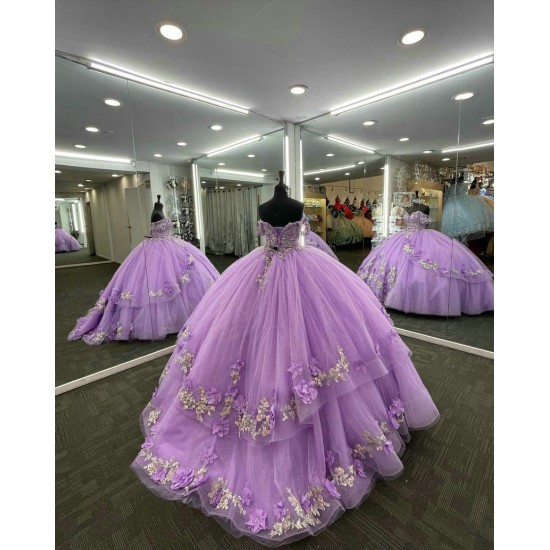 Off Shoulder Lilac Quinceanera Dress Sweetheart Neck 15 Dresses Lace Leaf Ball Gown