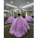 Off Shoulder Lilac Quinceanera Dress Sweetheart Neck 15 Dresses Lace Leaf Ball Gown