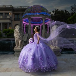 Off Shoulder Lilac Quinceanera Dresses V Neck 15 Dress With 3D Flowers