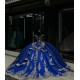 Off Shoulder Navy Blue Quince Dress Sweetheart Neck Ball Gown