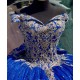 Off Shoulder Navy Blue Quince Dress Sweetheart Neck Ball Gown