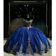 Off Shoulder Navy Blue Quince Dress Sweetheart Neck Ball Gown