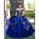 Off Shoulder Navy Blue Quince Dresses Lace Appliques Sweetheart Neck 15 Dress