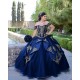 Off Shoulder Navy Blue Quince Dresses Lace Appliques Sweetheart Neck 15 Dress