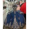 Off Shoulder Navy Blue Quince Dresses Sweetheart Neck Ball Gown 15 Dress With Bow