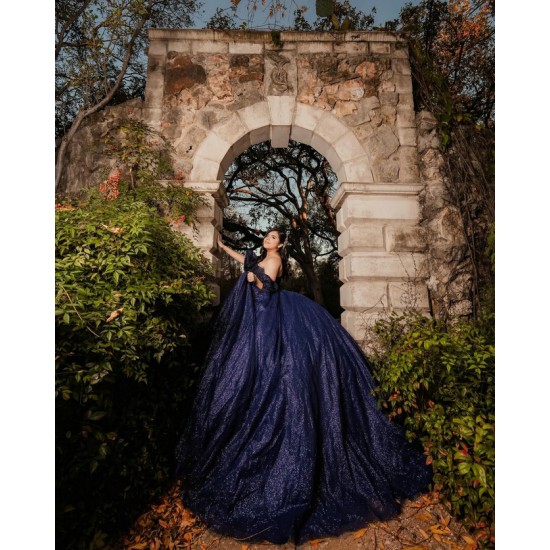 Off Shoulder Navy Blue Quinceanera Dress Sweet 15 Gowns Princess Dresses