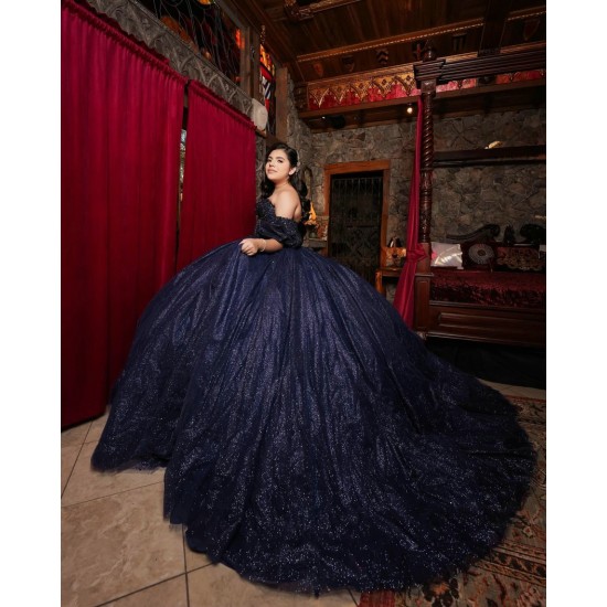 Off Shoulder Navy Blue Quinceanera Dress Sweet 15 Gowns Princess Dresses