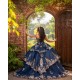 Off Shoulder Navy Blue Quinceanera Dresses V Neck 15 Dress With Bow