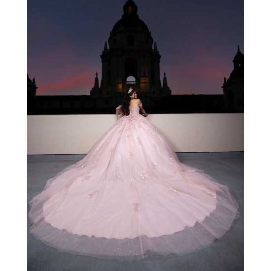 Off Shoulder Pink Quince Dress Birthday Party Gowns With 3D Flowers