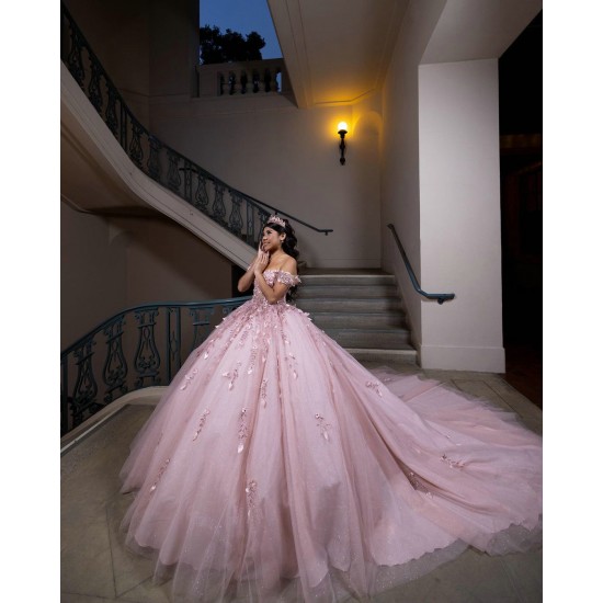 Off Shoulder Pink Quince Dress Birthday Party Gowns With 3D Flowers