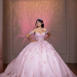 Off Shoulder Pink Quince Dress Birthday Party Gowns With 3D Flowers