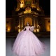 Off Shoulder Pink Quince Dress Birthday Party Gowns With 3D Flowers