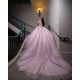 Off Shoulder Pink Quince Dress Birthday Party Gowns With 3D Flowers