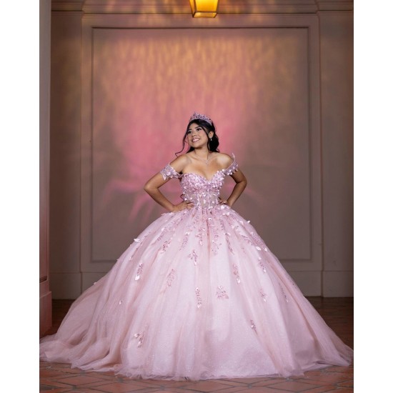 Off Shoulder Pink Quince Dress Birthday Party Gowns With 3D Flowers