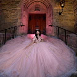 Off Shoulder Pink Quince Dress Crystal V Neck Vestidos De 15 Anos