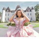 Off Shoulder Pink Quince Dress Crystal V Neck Vestidos De 15 Anos With 3D Flowers