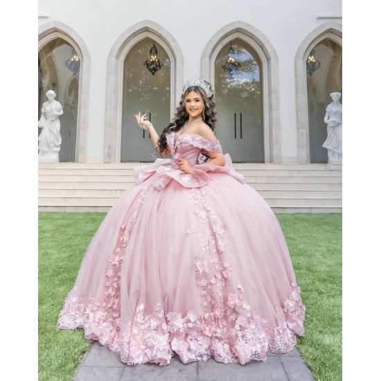 Off Shoulder Pink Quince Dress Crystal V Neck Vestidos De 15 Anos With 3D Flowers