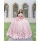 Off Shoulder Pink Quince Dress Crystal V Neck Vestidos De 15 Anos With 3D Flowers