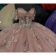 Off Shoulder Pink Quince Dress Sweetheart Neck 3D Flowers Ball Gown 15 Dresses