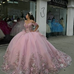 Off Shoulder Pink Quince Dresses 15 Dress Sweetheart Neck Ball Gown With Bow