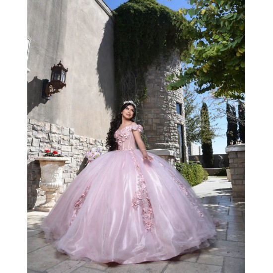 Off Shoulder Pink Quince Dresses Lace Appliques Sweetheart Neck 15 Dress