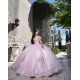 Off Shoulder Pink Quince Dresses Lace Appliques Sweetheart Neck 15 Dress