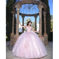 Off Shoulder Pink Quince Dresses Lace Appliques Sweetheart Neck 15 Dress