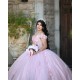 Off Shoulder Pink Quince Dresses Lace Appliques Sweetheart Neck 15 Dress