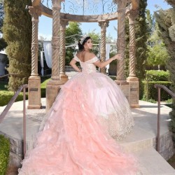 Off Shoulder Pink Quince Dresses Sweetheart Neck Lace Appliques 15 Dress