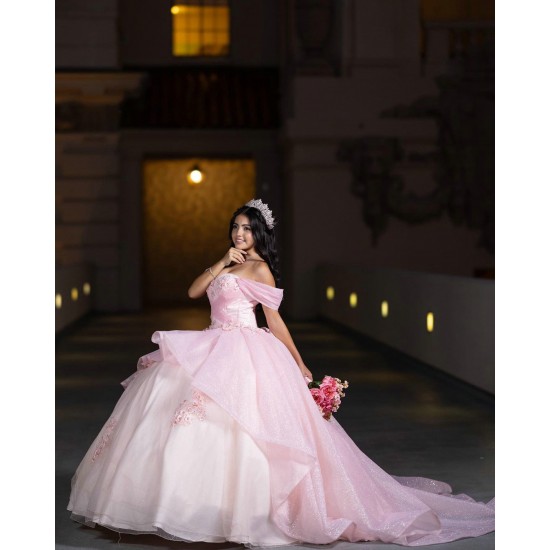 Off Shoulder Pink Quinceanera Dress 2024 Dresses With Bow