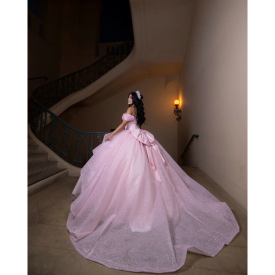 Off Shoulder Pink Quinceanera Dress 2024 Dresses With Bow