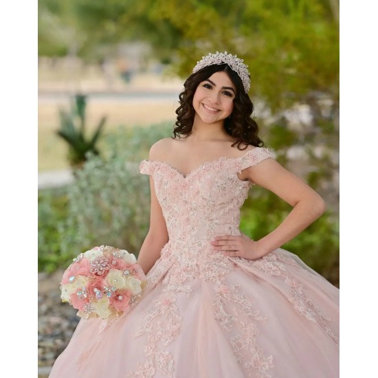 Off Shoulder Pink Quinceanera Dress Lace Appliques Sweetheart Neck 15 Dresses