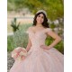 Off Shoulder Pink Quinceanera Dress Lace Appliques Sweetheart Neck 15 Dresses