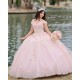 Off Shoulder Pink Quinceanera Dress Lace Appliques Sweetheart Neck 15 Dresses