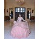 Off Shoulder Pink Quinceanera Dress Sheer Bodice Sweetheart Neck 15 Dresses