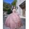 Off Shoulder Pink Quinceanera Dress Sheer Bodice Sweetheart Neck 15 Dresses