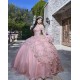 Off Shoulder Pink Quinceanera Dress Sheer Bodice Sweetheart Neck 15 Dresses