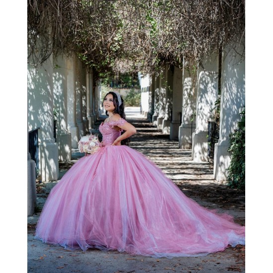 Off Shoulder Pink Quinceanera Dress Sweetheart Neck 2024 Princess Dresses