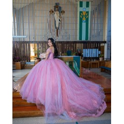 Off Shoulder Pink Quinceanera Dress Sweetheart Neck 2024 Princess Dresses