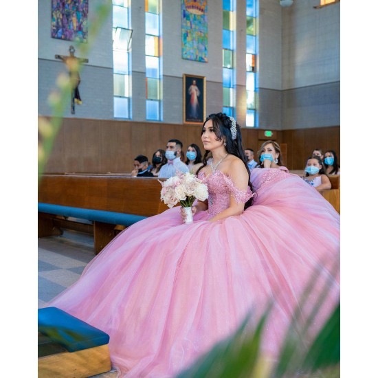 Off Shoulder Pink Quinceanera Dress Sweetheart Neck 2024 Princess Dresses