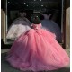 Off Shoulder Pink Quinceanera Dresses Crystal Sweetheart 15 Dress With Bow