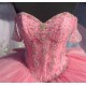 Off Shoulder Pink Quinceanera Dresses Crystal Sweetheart 15 Dress With Bow