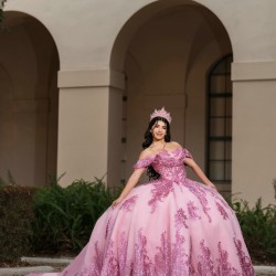 Off Shoulder Pink Quinceanera Dresses Pearl Sweetheart Neck 15 Dress