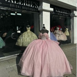 Off Shoulder Pink Quinceanera Dresses Sweetheart Neck 15 Dress With Bow