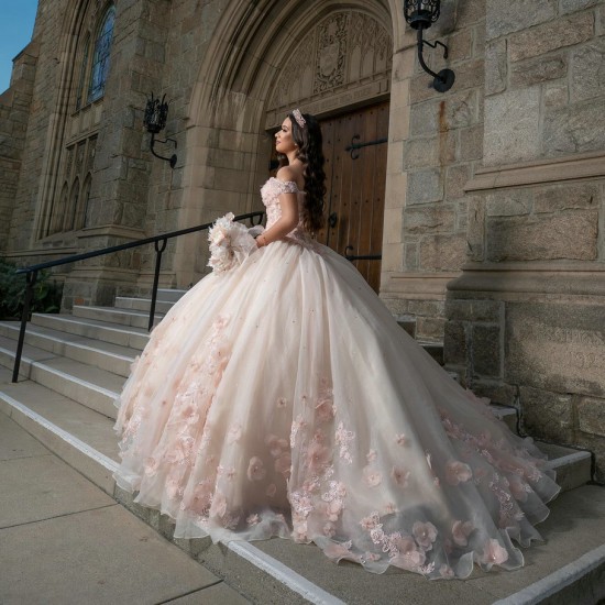 Off Shoulder Pink Quinceanera Dresses Sweetheart Neck 3D Flowers 15 Dress